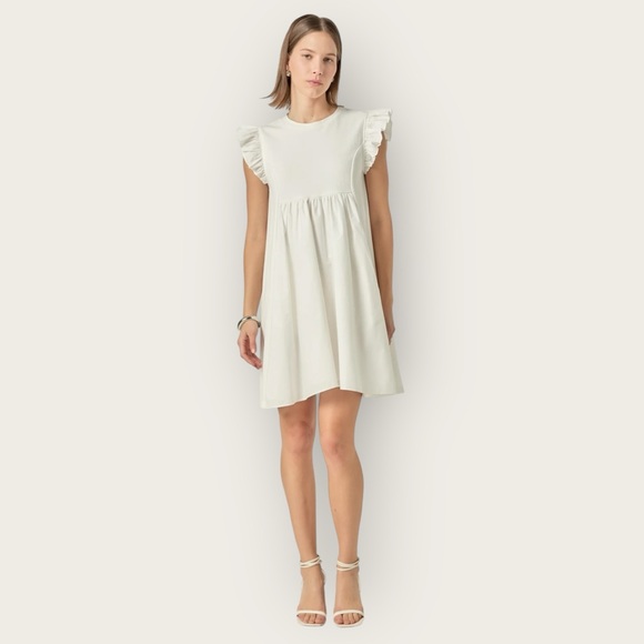 English Factory Mixed Media Ruffle Sleeve Mini Dress White Size Medium - Picture 4 of 12
